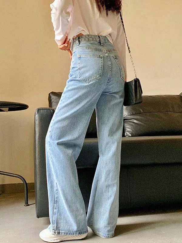 Airchics jean longue large flare mode décontracté femme denim pantalon bleu