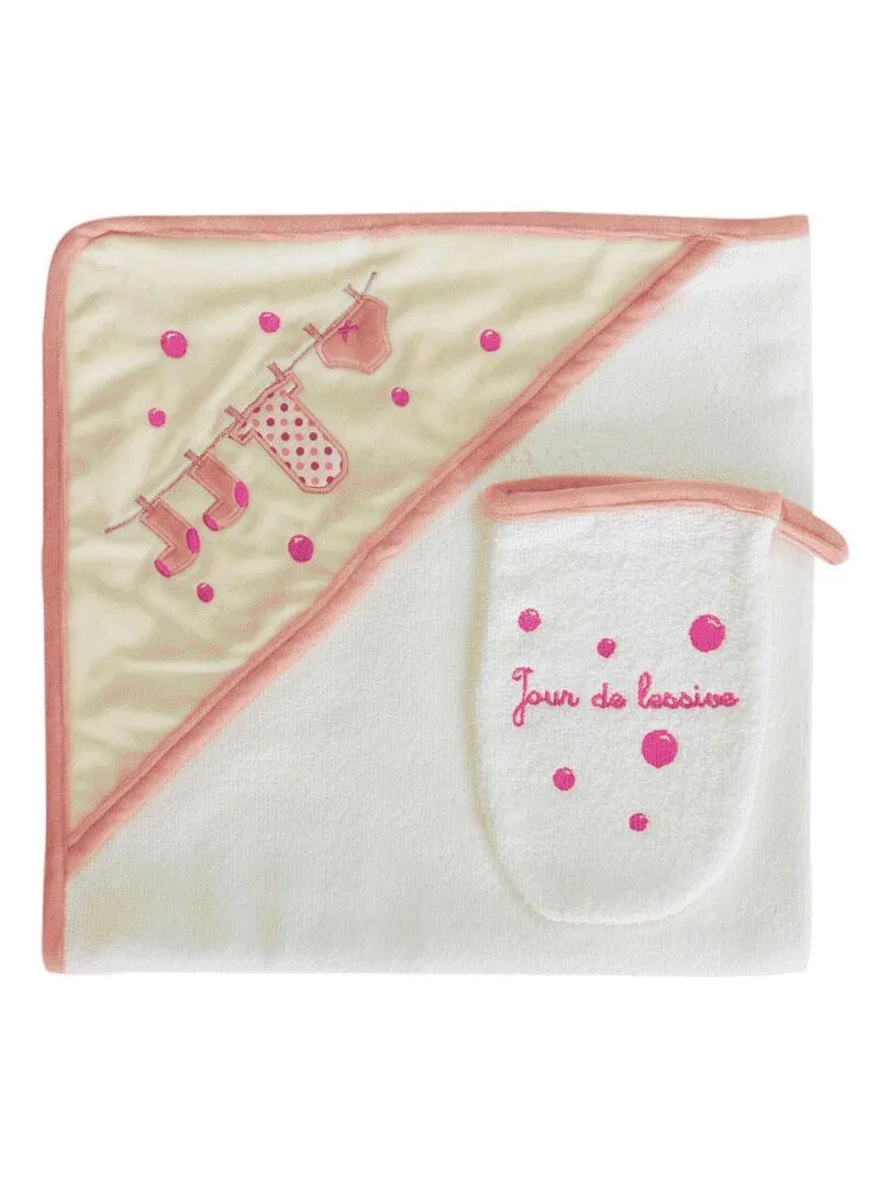 Baby Bath Set with Glove - LES CHATOUNETS Laundry Collection, Pink