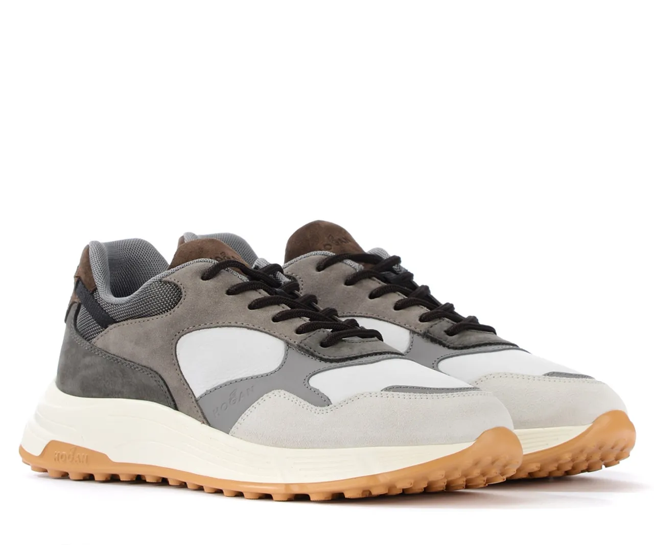 Baskets Hogan Hyperlight en cuir gris et marron