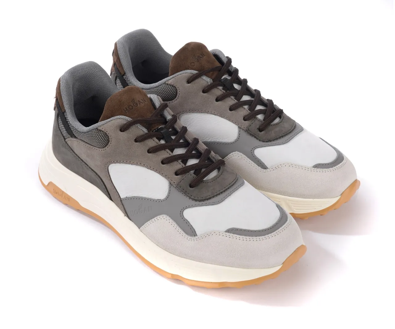 Baskets Hogan Hyperlight en cuir gris et marron