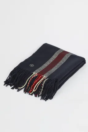 Blue Navy Scarf with White and Red Stripes