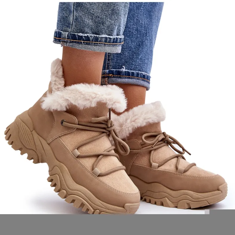 Bottines Trappeur Avec Fourrure Pour Femme, Beige Cresandi