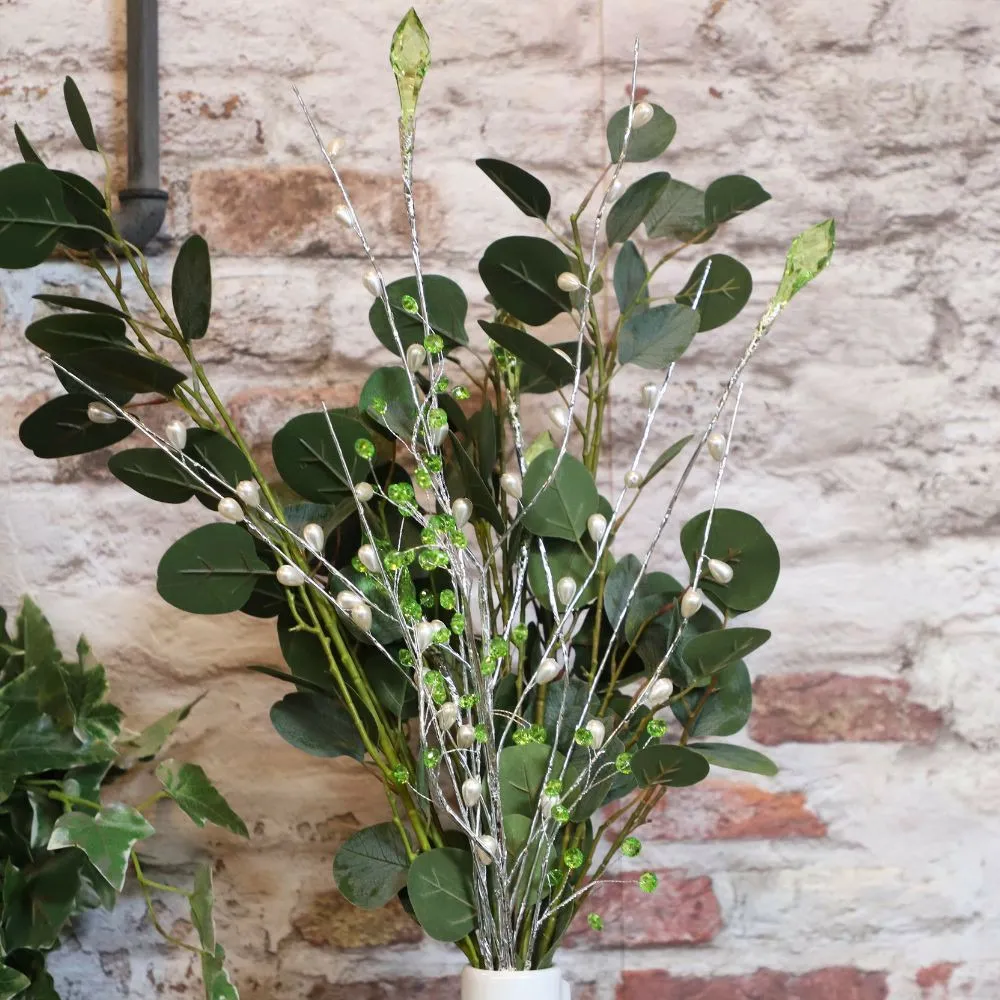 Branche de fleurs «cristal» en verre vert 90 cm