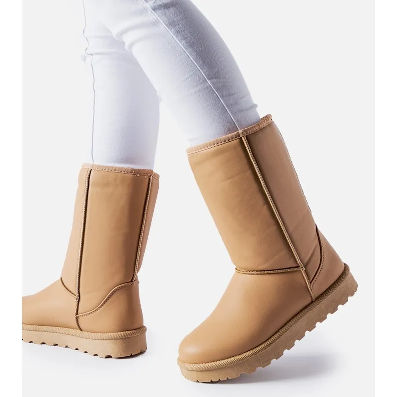 Brown Beige Eco-Leather Classic Snow Boots by Bobby.