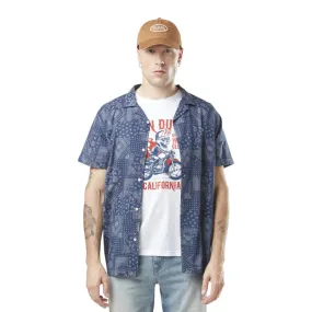 Casual Blue Paisley Short Sleeve Straight Shirt for Men by Vondutch