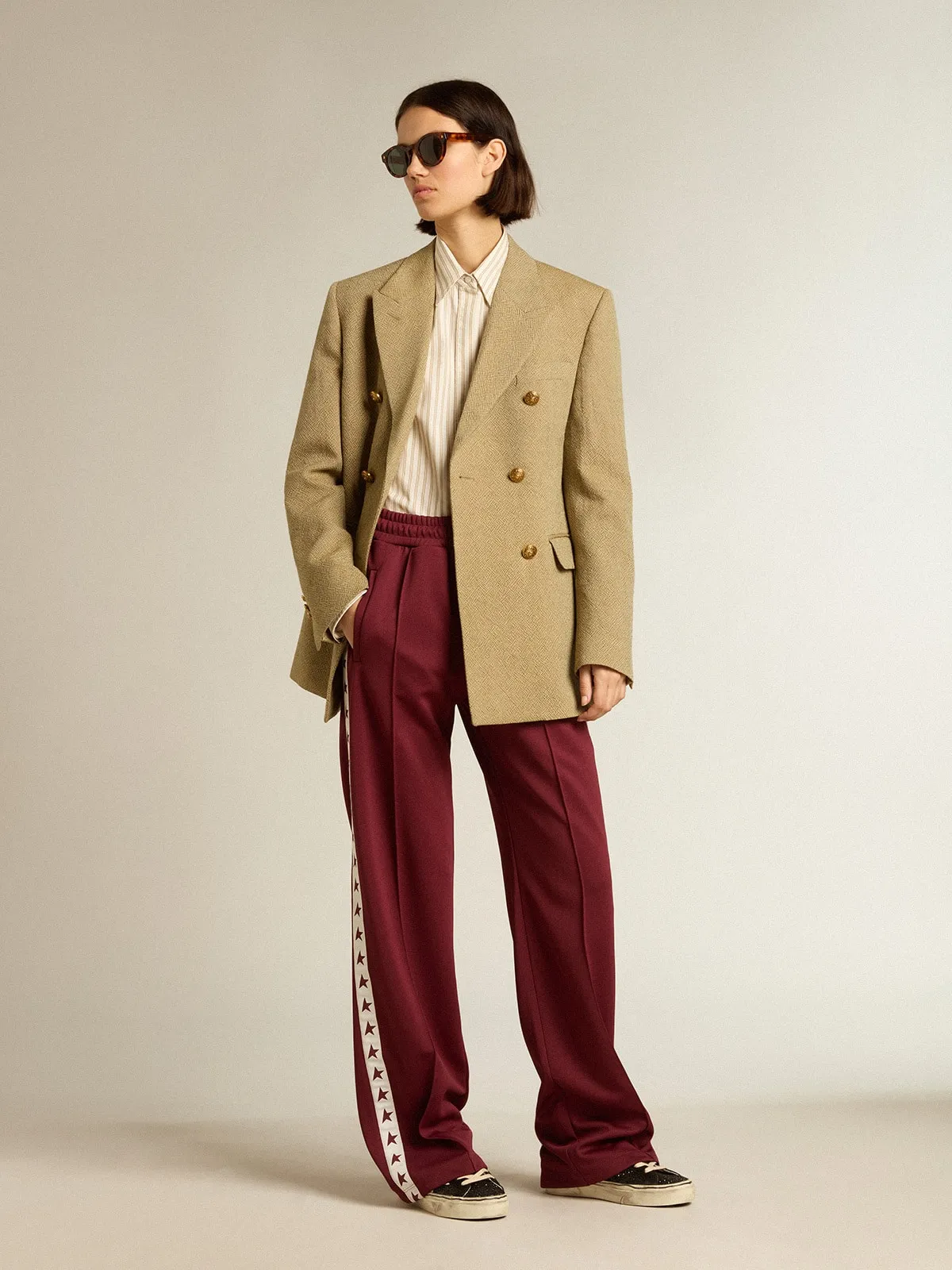 Cotton Beige Striped Women's White Shirt | Golden Goose