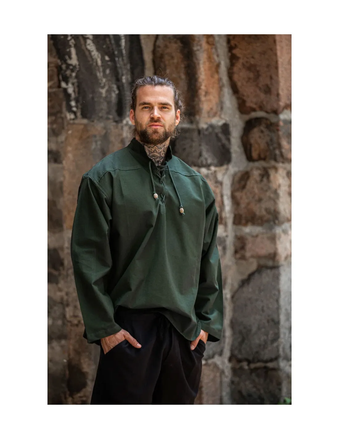 Medieval Lace-Up Shirt Model Ansbert, Green Color ⚔️ Sword Shop
