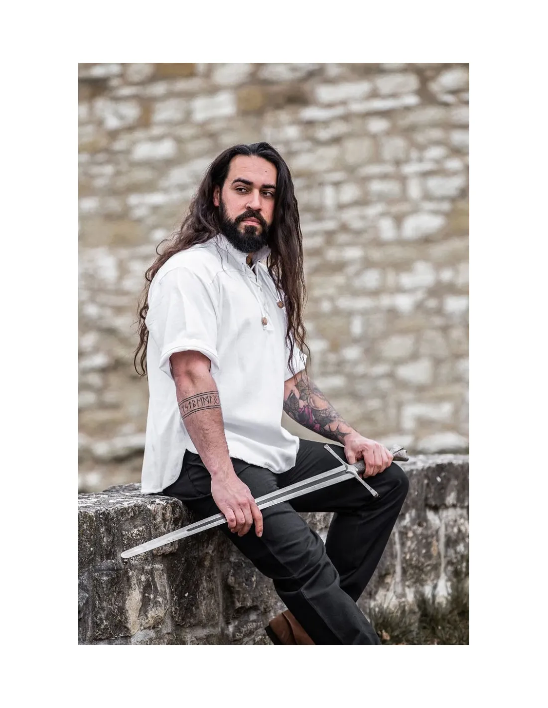 Medieval short-sleeved chemise with ties, white ⚔️ Sword Shop.