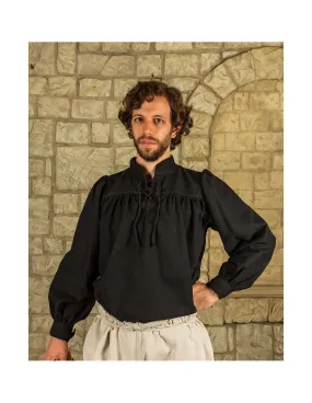 Chemise médiévale à nouer modèle Ansgar, couleur noire ⚔️ Boutique Épées