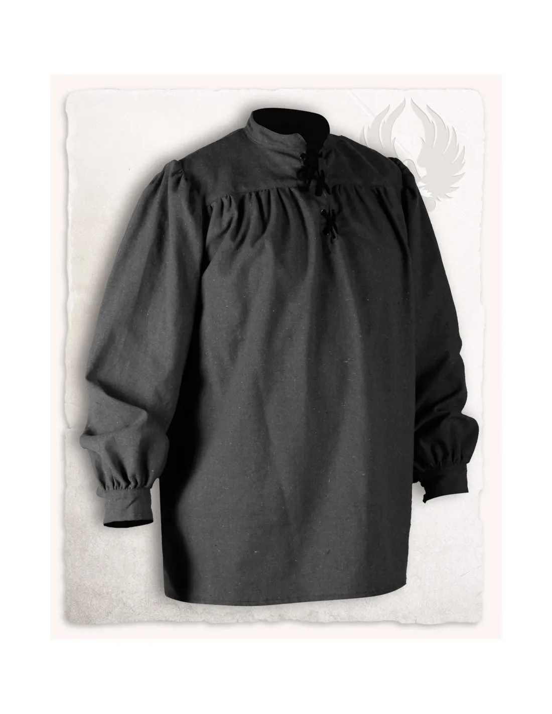 Chemise médiévale à nouer modèle Ansgar, couleur noire ⚔️ Boutique Épées