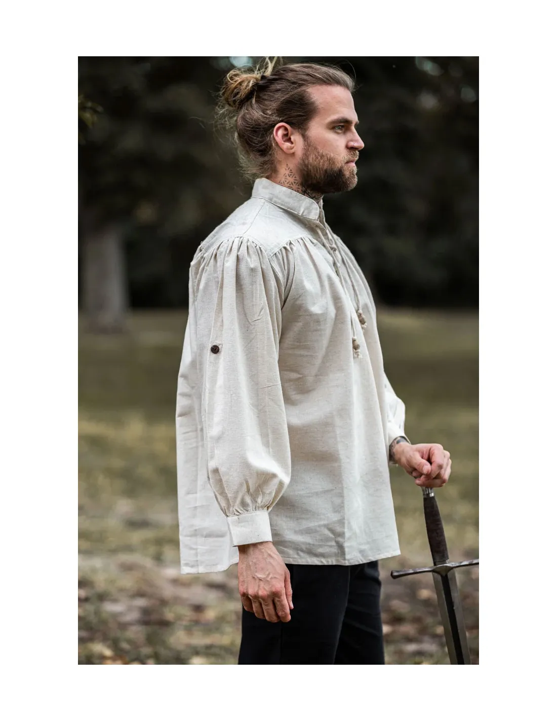Lace-Up High Neck Natural White Shirt ⚔️ Sword Shop