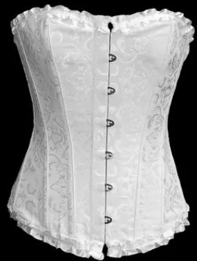 corset gothique blanc en tissu brocarde avec baleines de maintien