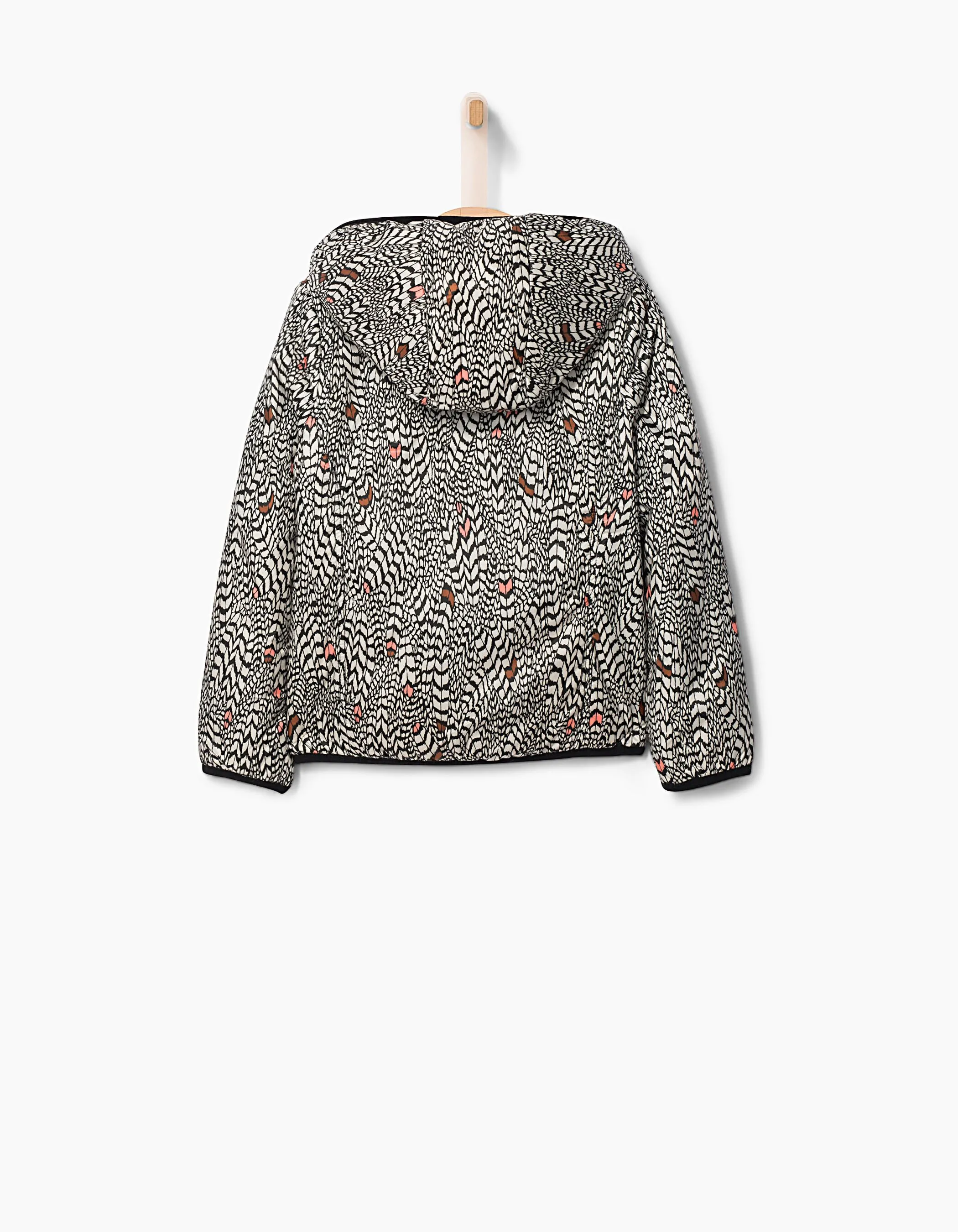 Ivory printed ethnic lining girls' puffer coat.