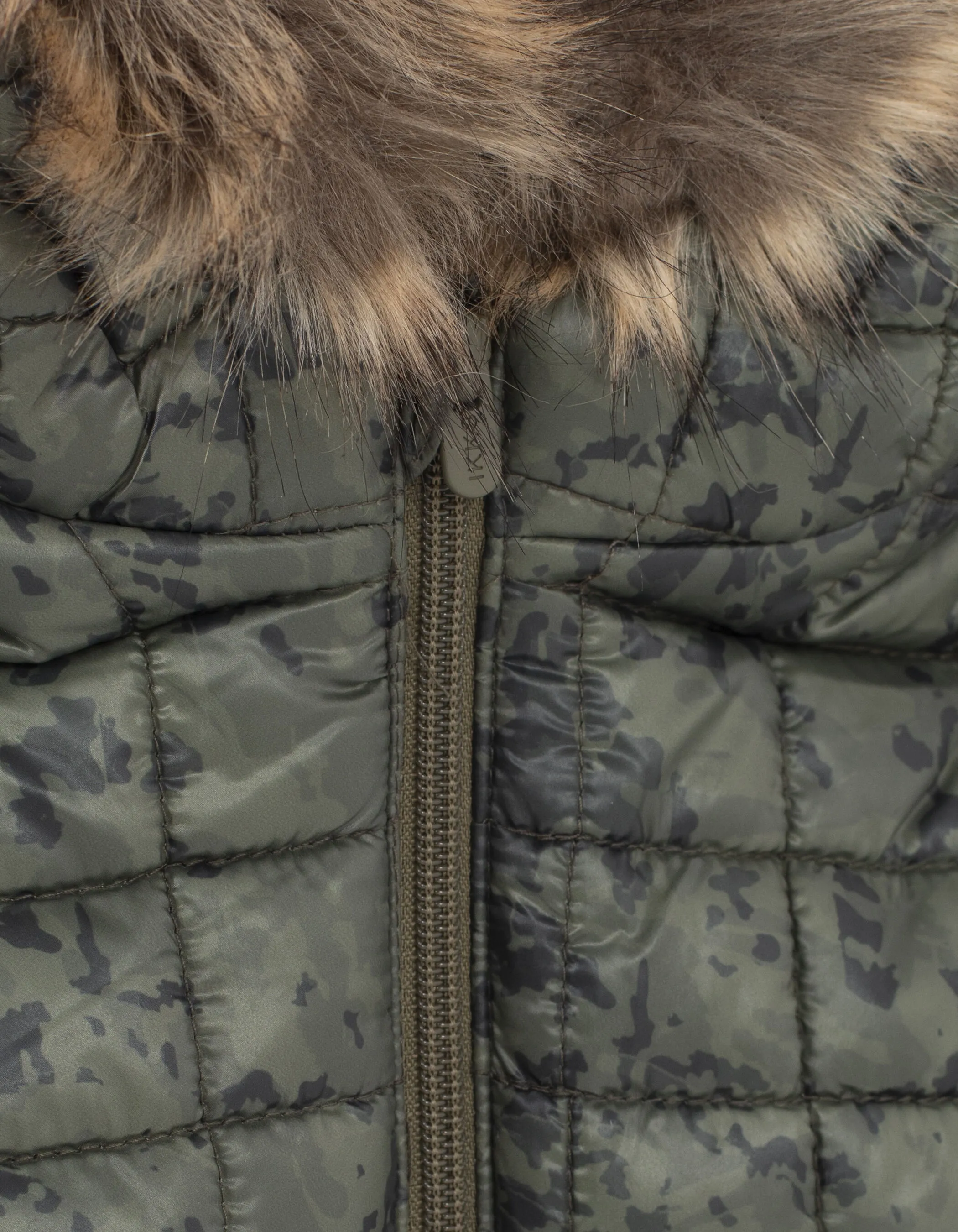 Khaki Camouflage Print Furry Puffer Jacket for Baby Boys