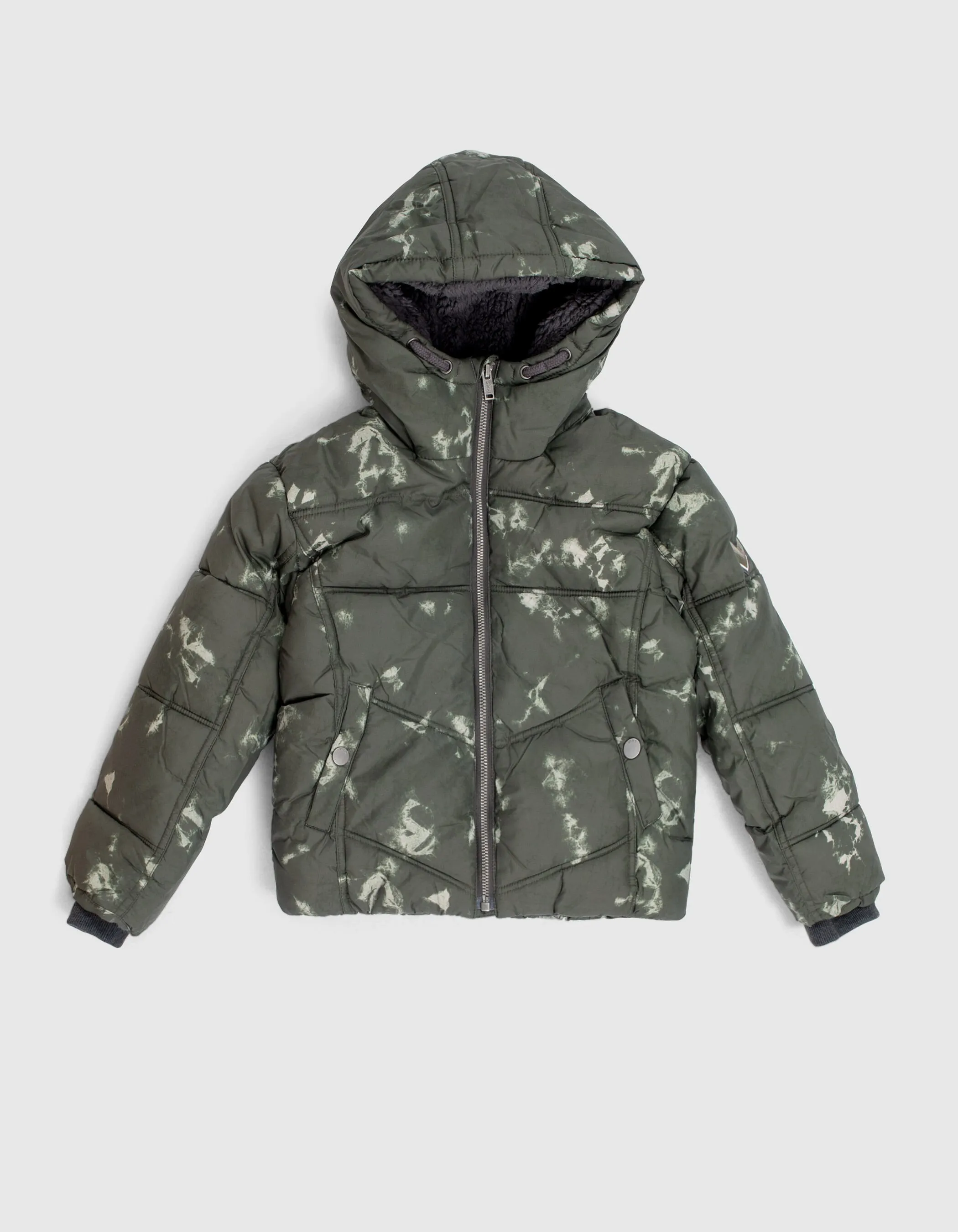 Khaki Hooded Boy's Tie Dye Puffer Jacket