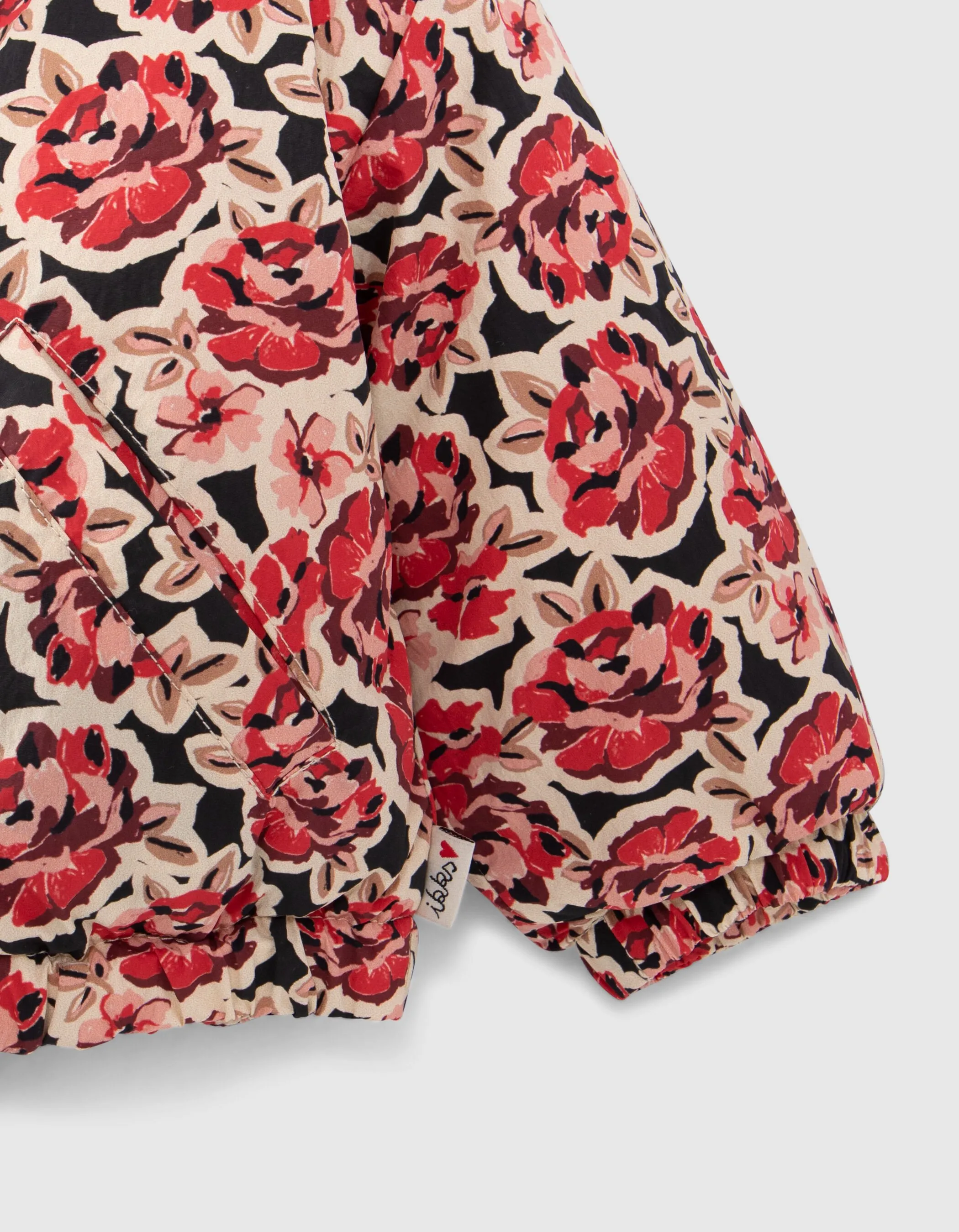 Black Baby Girl Down Jacket with Maxi Rose Print