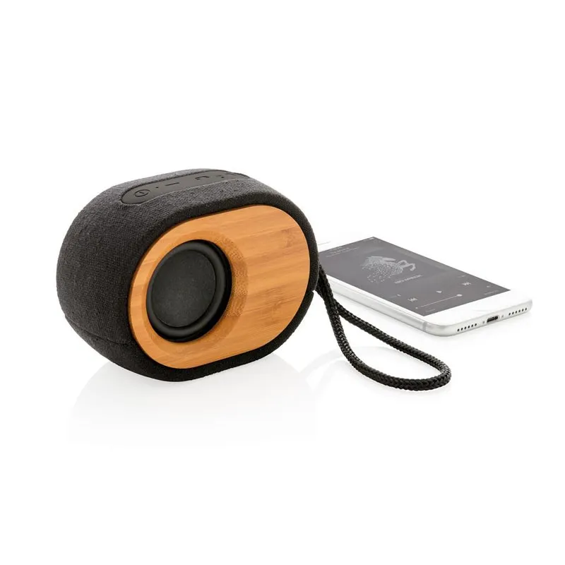 Enceinte bluetooth personnalisée en bambou et tissu écologique - BAMBOO X