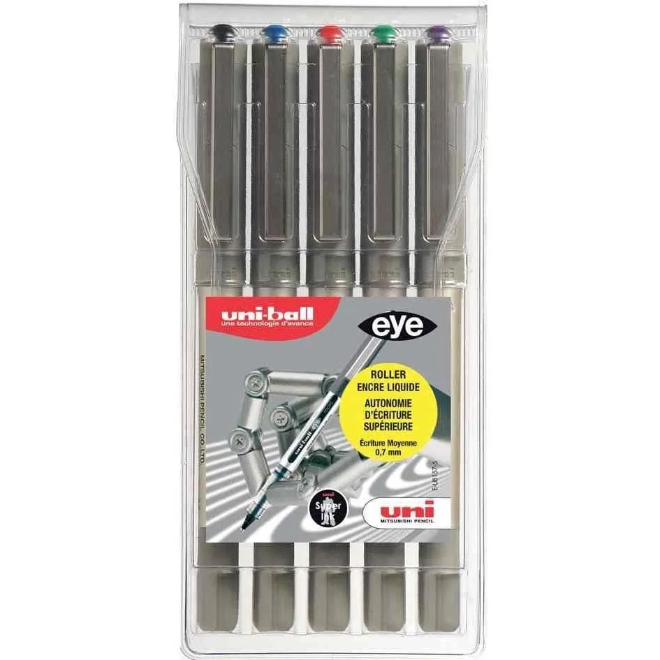 Etui de 5 Rollers encre liquide EYE UB157/5 Pte Moy. 0,7mm Assorti