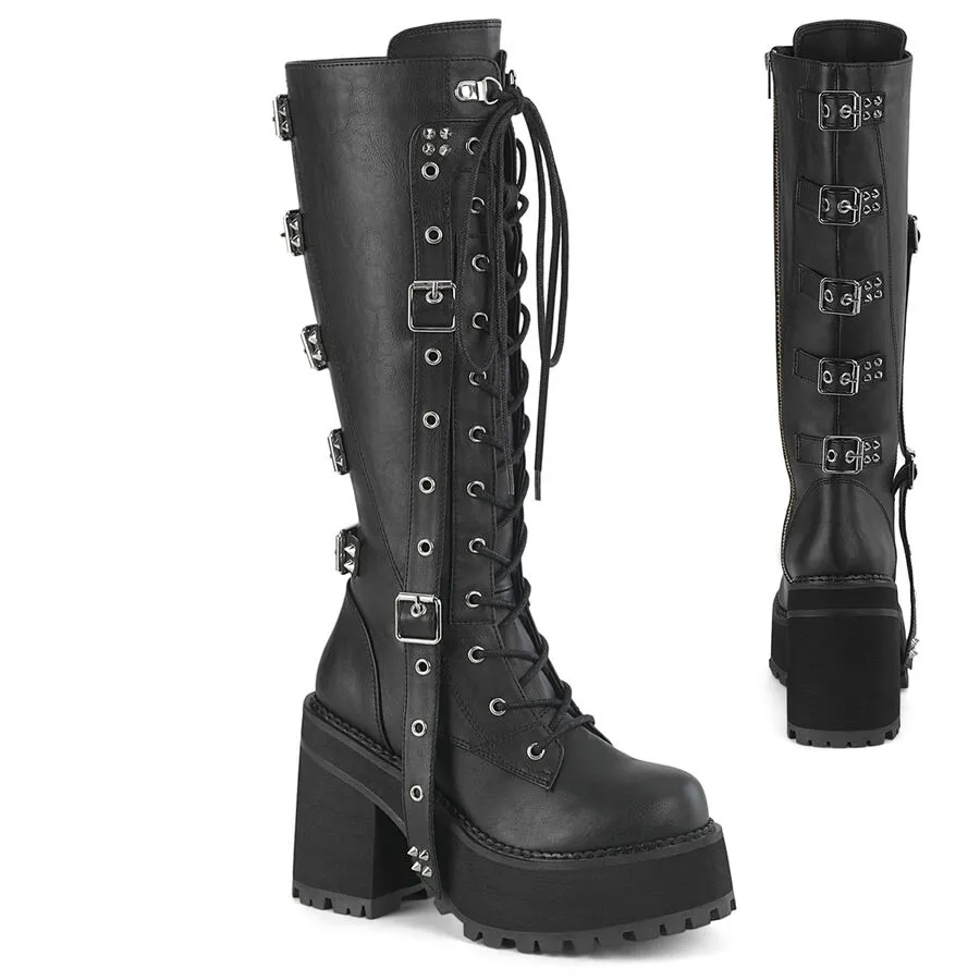 Gothic platform boots by DEMONIACULT in faux leather - 'assault218'