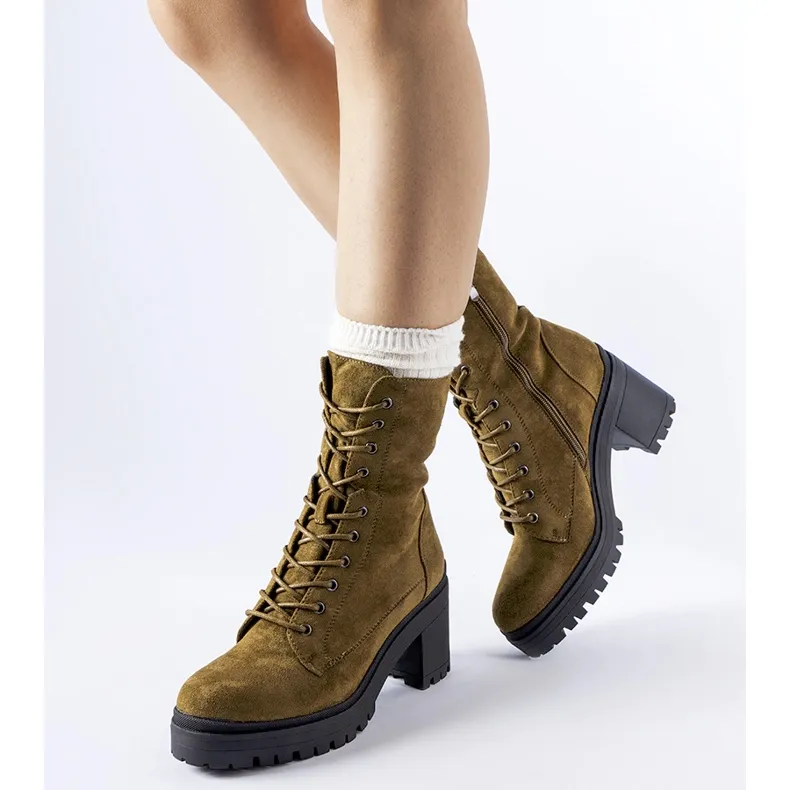 Green Insulated Low-Heel Boots by Cotti