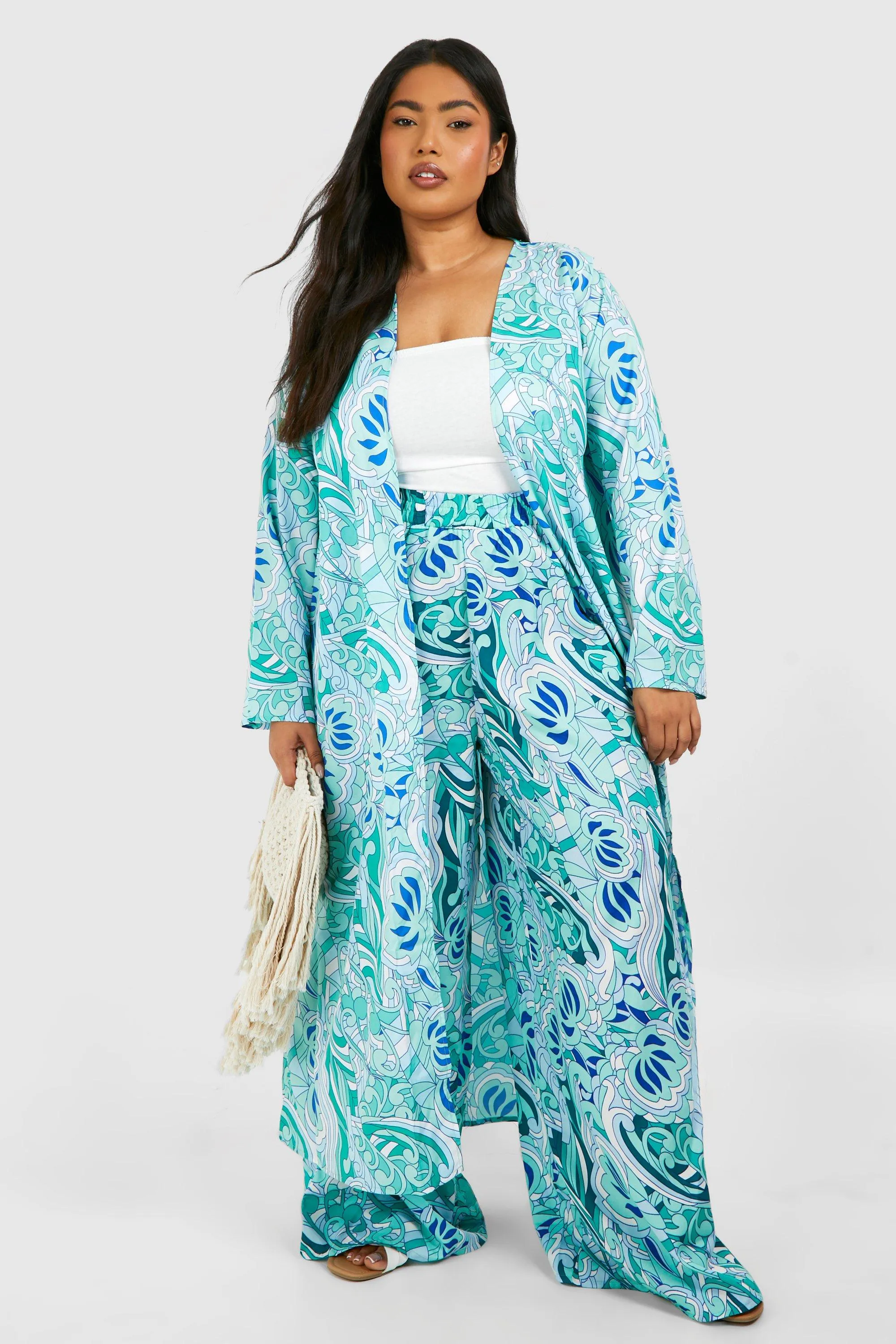 Large Size - Wide Leg Pants with Cashmere Print