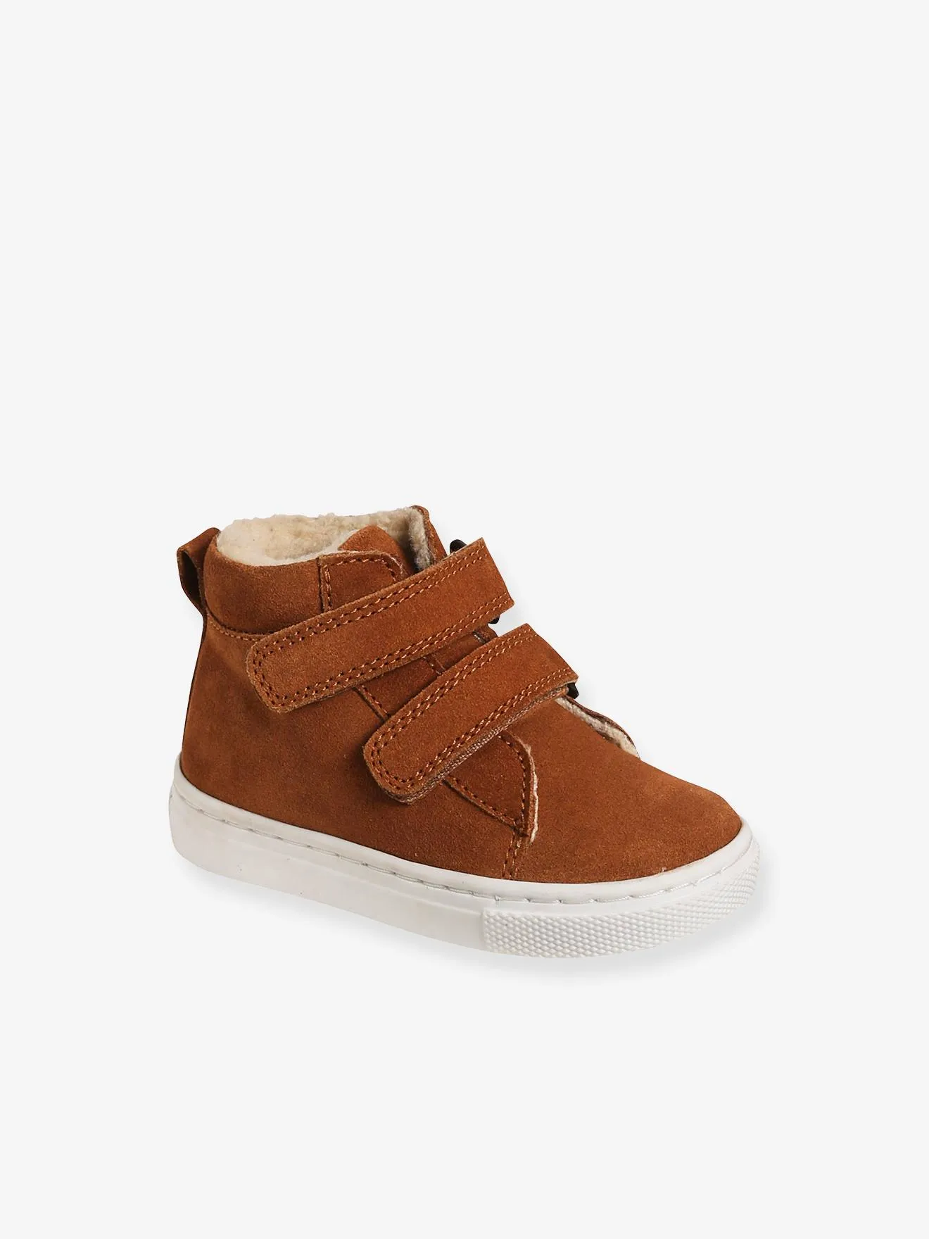 Light Brown Leather Unisex Baby High-Top Sneakers - Vertbaudet