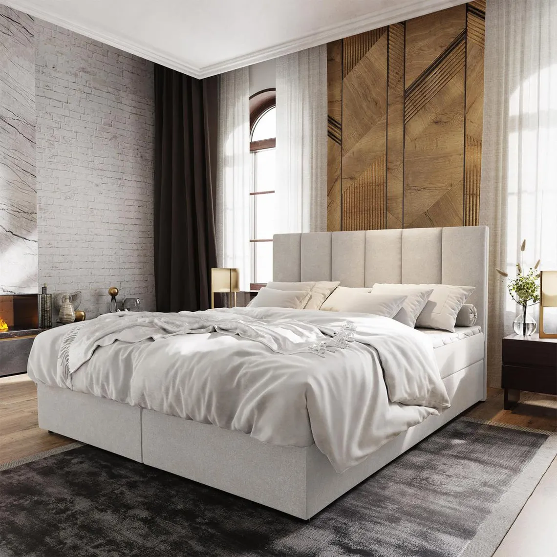 Lit boxspring avec matelas et sur-matelas inclus MERIL 180x220cm Tissu Beige | 3 Suisses