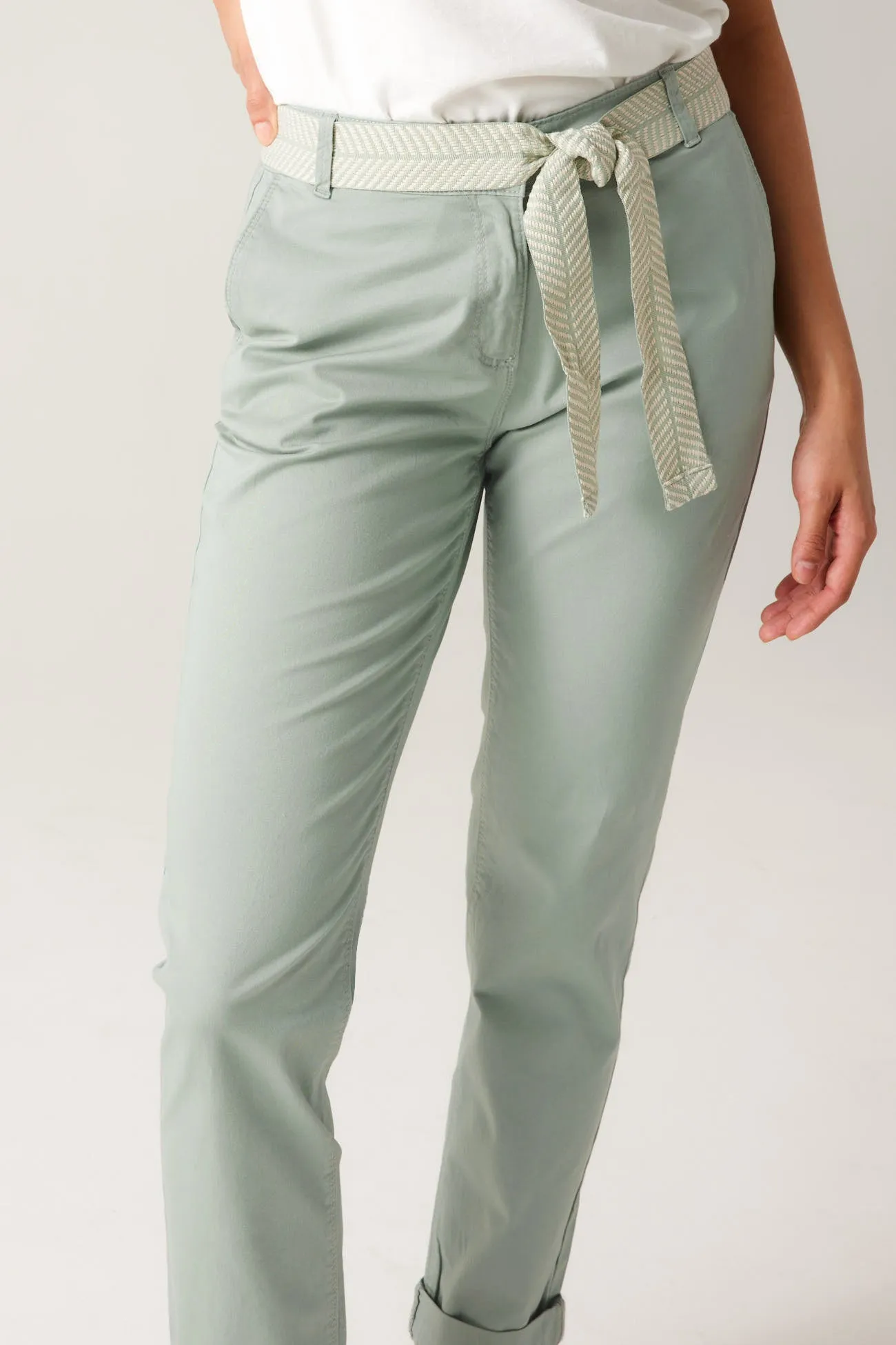 Women's Belted Chino Pants - Grayish Green