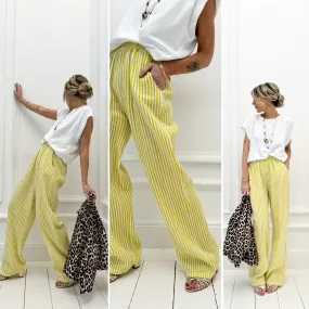Pantalon rayé jaune moutarde gaze de coton