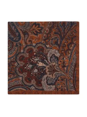 Orange Reversible Wool Cashmere Suit Pocket Square Pattern.