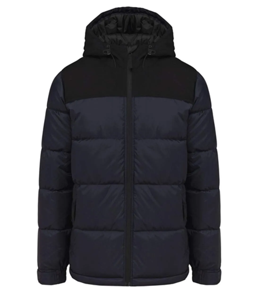 Puffer Jacket with Hood - Two-Tone - Unisex - K6163 - Navy Blue and Black