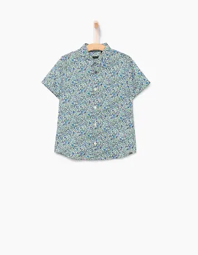 Regular Fit Short Sleeve Khaki Floral Printed Shirt Men