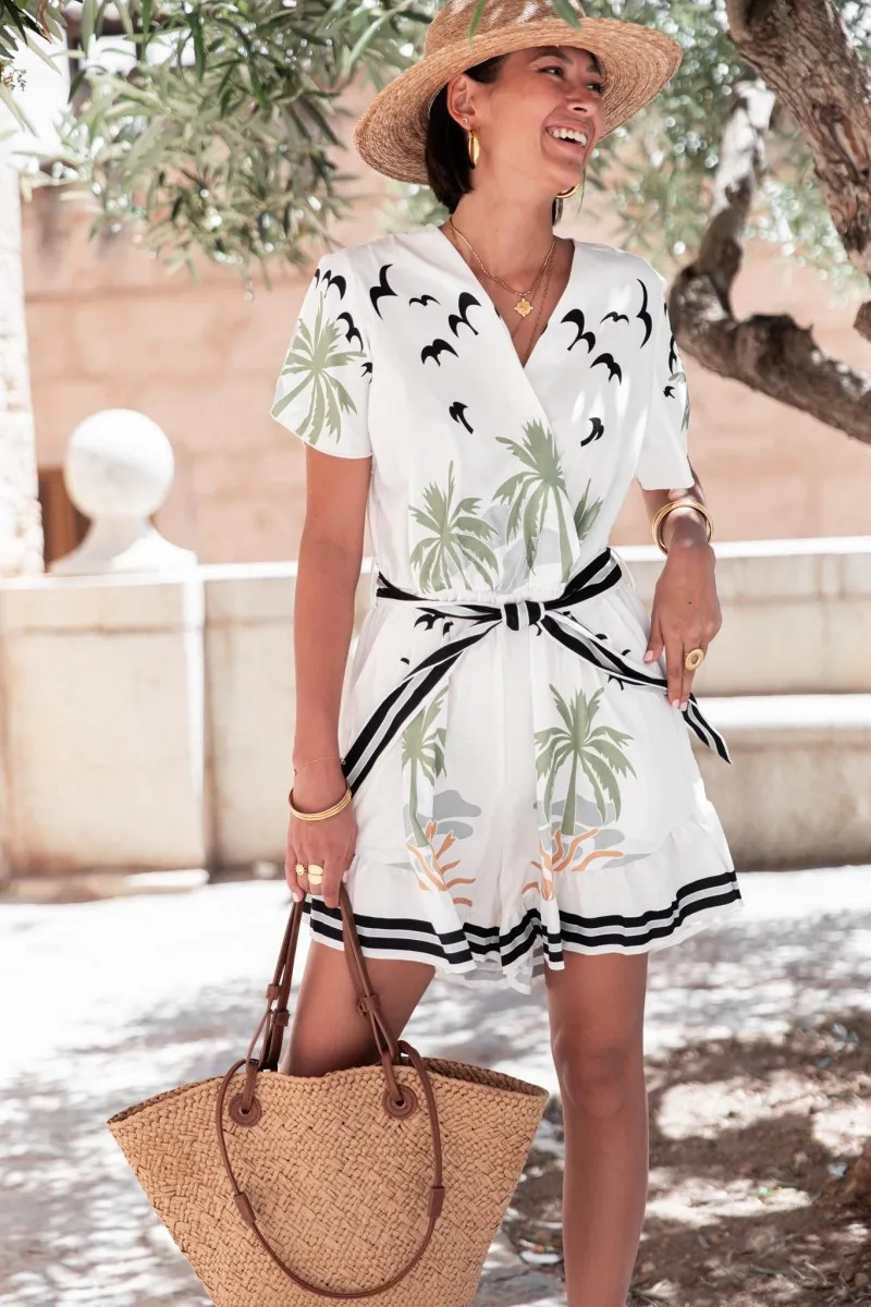 SANJAY Écrue Combi-Short imprimé femme