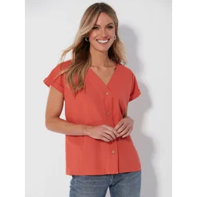 Short Sleeve Coral Slub Cotton Shirt | 3 Suisses