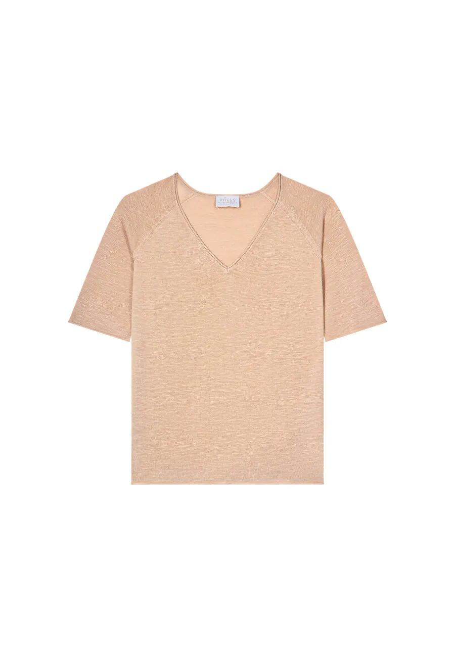 T-shirt manches coudes en lin flammé - Bonbon