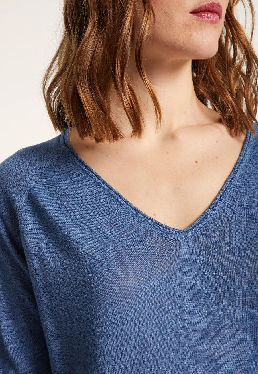 T-shirt manches coudes en lin flammé - Bonbon