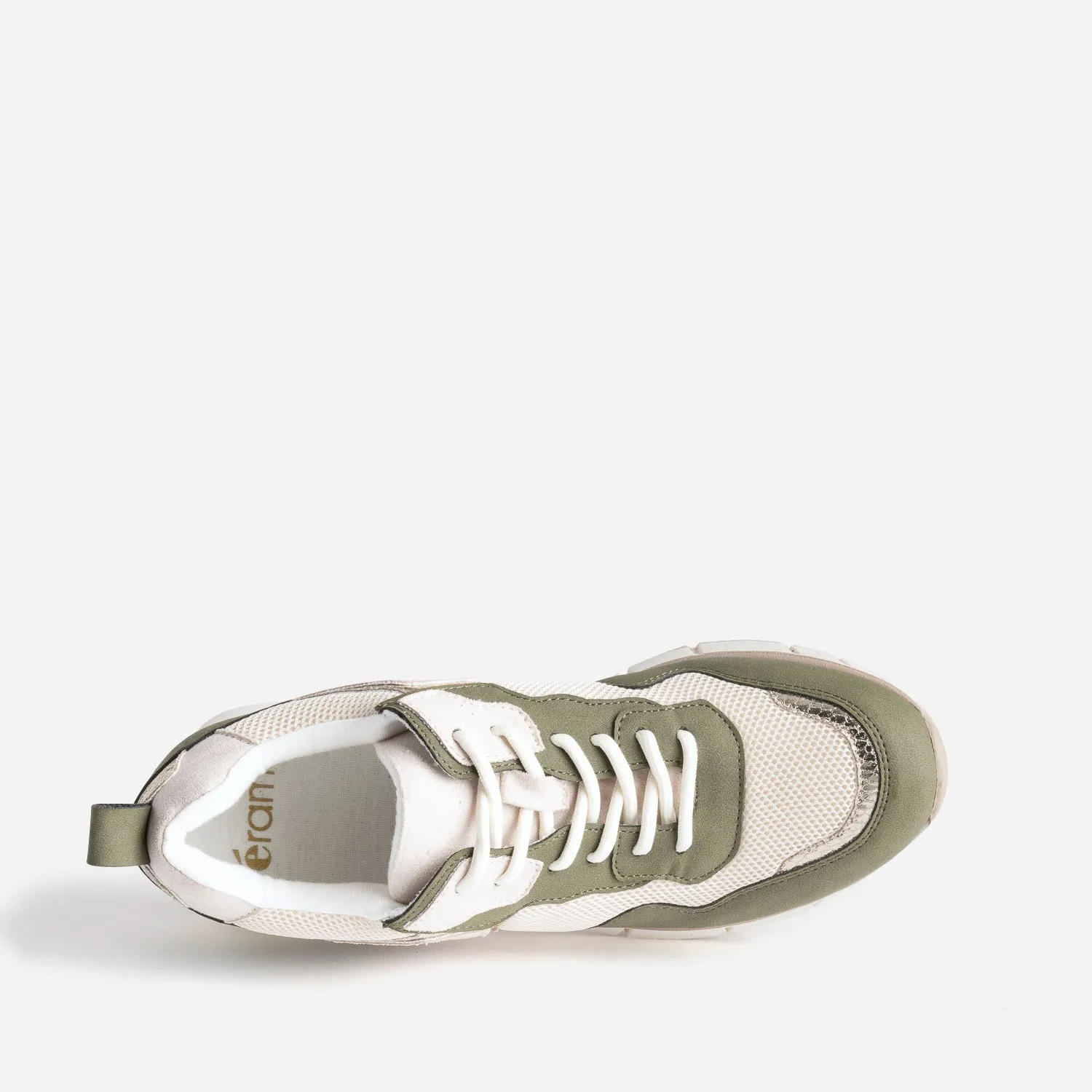 Stylish Beige and Khaki Tennis Shoes with Gold Accents and Removable Sole for Women - ERAM