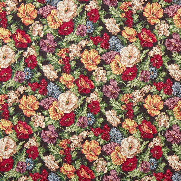 Tissu de décoration Gobelin bouquet de fleurs en lurex – noir/or