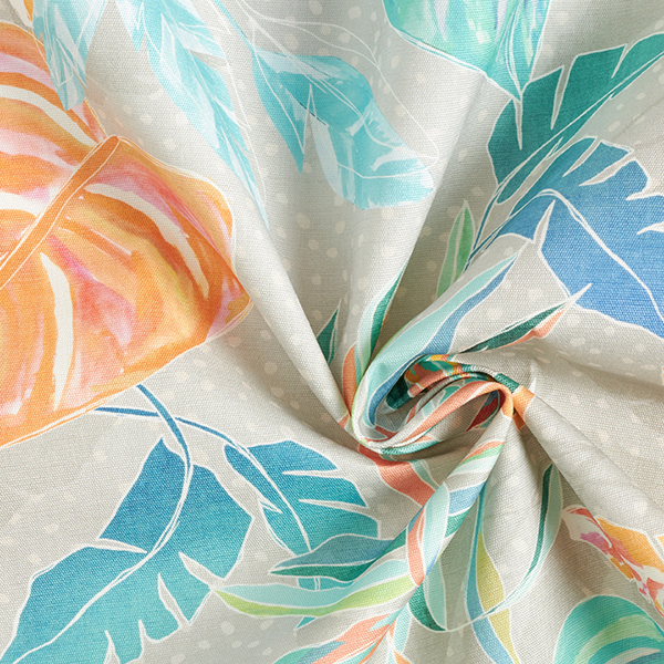 Tissu d’extérieur Canvas Feuilles tropicales – corail