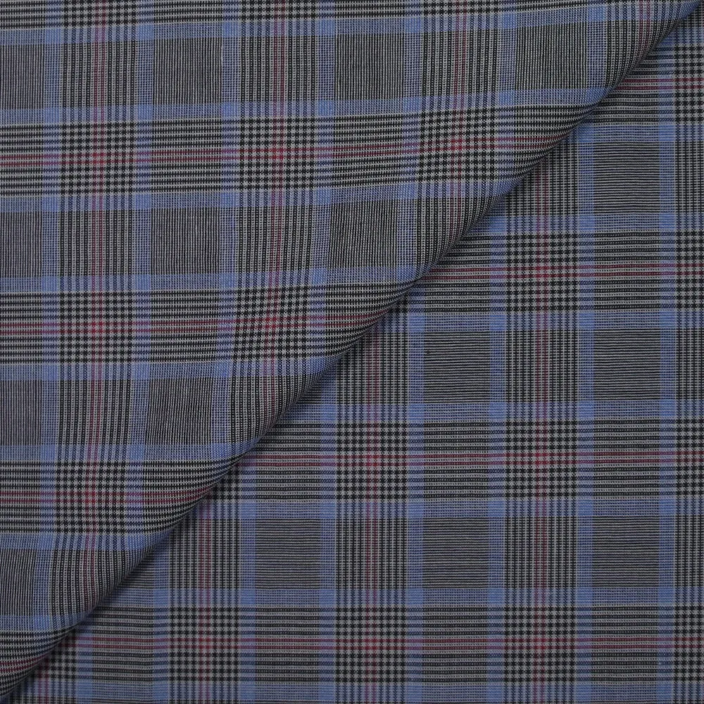 Tissu tailleur en laine mérinos à carreaux rouge, noir et bleu