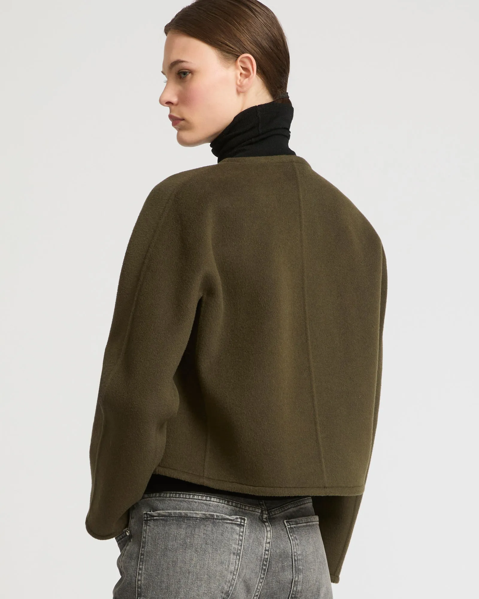 Veste avec col rond en cachemire mélangé double-face