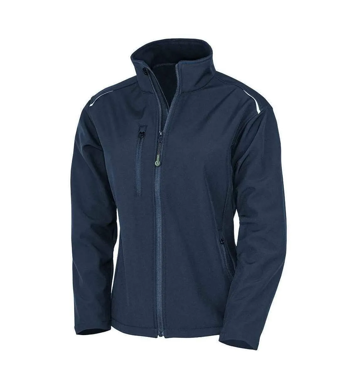 Blue women's softshell jacket made with recycled materials by Result Genuine.