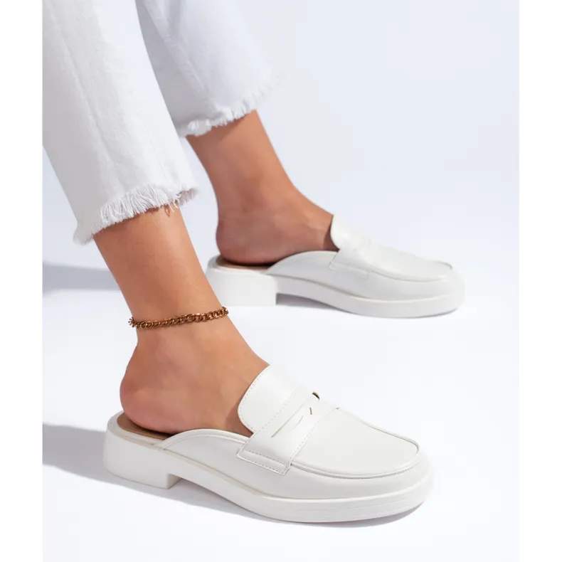 White closed-toe heels for women