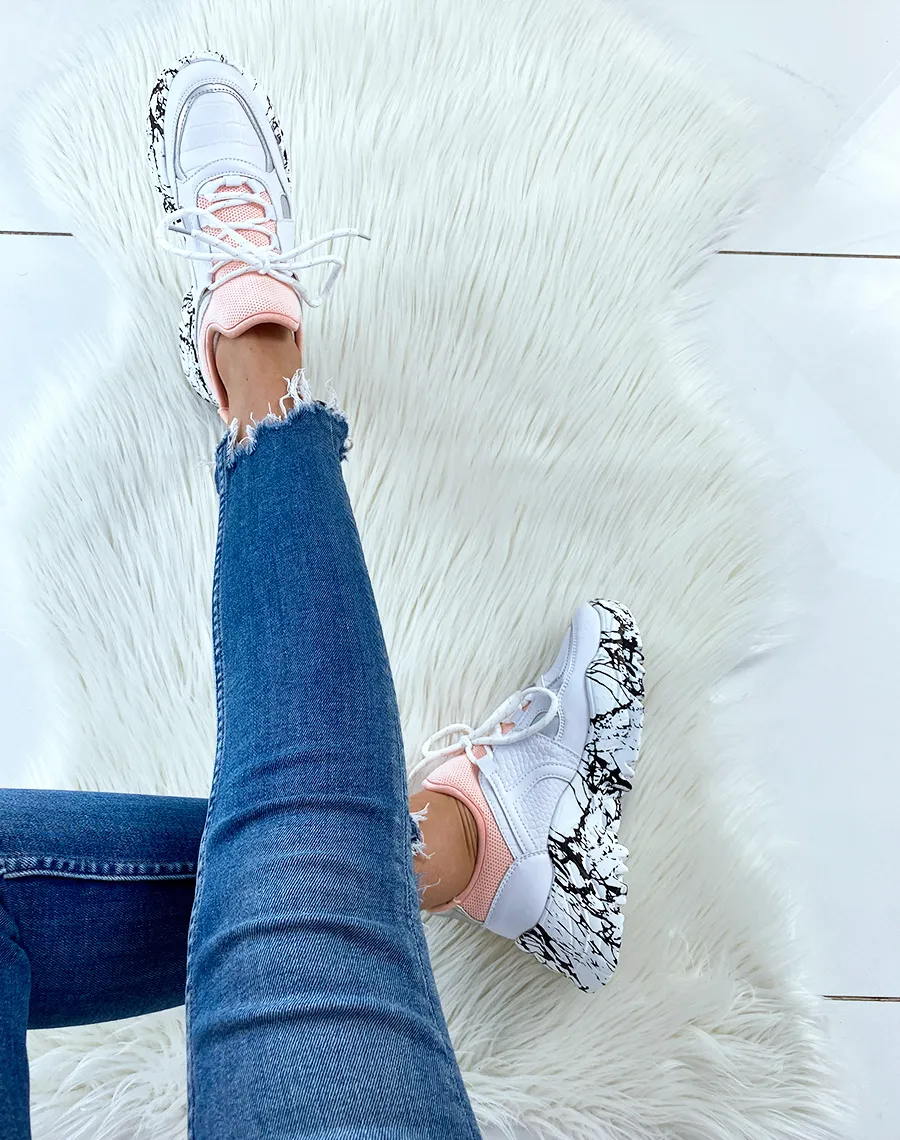 White-Pink Sneakers with Paint Splatter Details on Sole