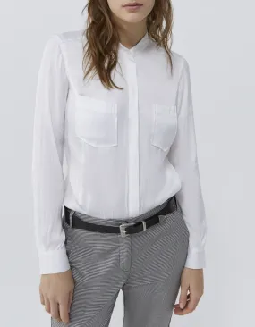 White Satin Rhinestone Message Back Women's Blouse