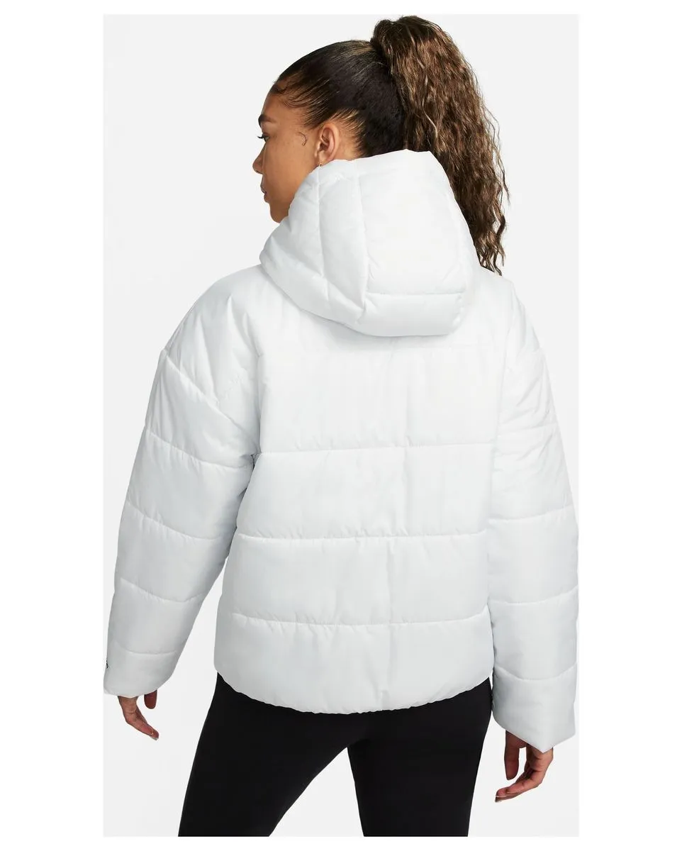 Women's White Synthetic Puffer Jacket with Hood.
