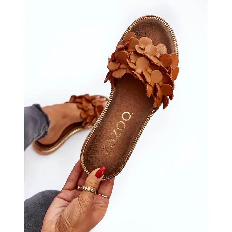 Zazoo 40381 Tongs en cuir à talon plat pour femme Marron brun