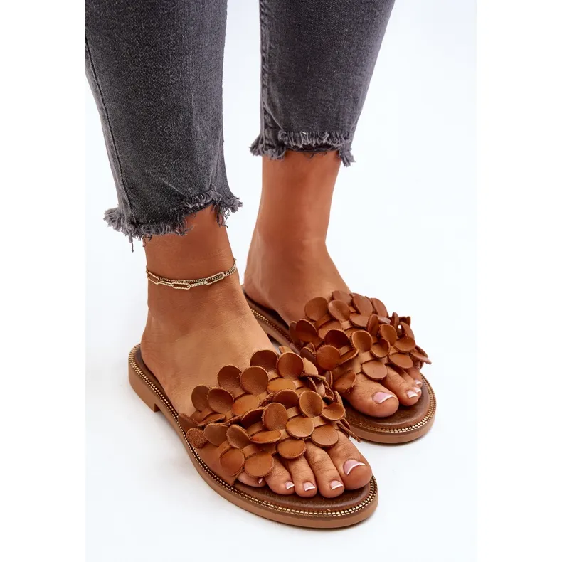 Zazoo 40381 Tongs en cuir à talon plat pour femme Marron brun